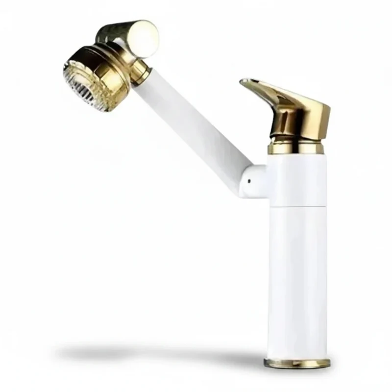 Robinet lavabo salle de bain pivotant rotatif multijet - Blanc - Laiton