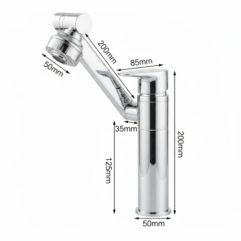 Robinet lavabo salle de bain pivotant rotatif multijet - Argenté - Laiton