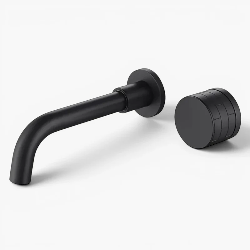 Robinet lavabo salle de bain mural encastrable mitigeur molette - Noir - Laiton