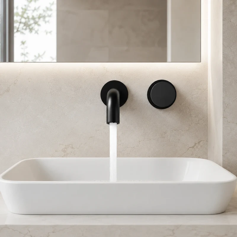 Robinet lavabo salle de bain mural encastrable mitigeur molette - Noir - Laiton