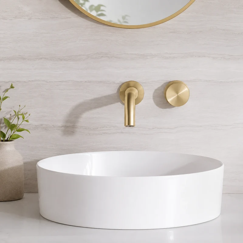 Robinet lavabo salle de bain mural encastrable mitigeur molette - Doré - Laiton