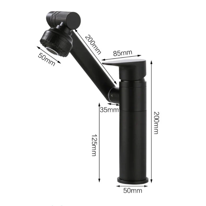 Robinet lavabo salle de bain pivotant rotatif multijet - Noir - Laiton