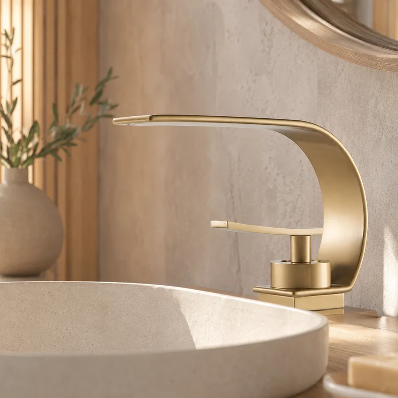 Robinet lavabo salle de bain plat incurvé - Doré