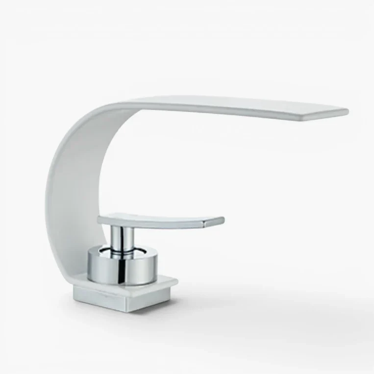 Robinet lavabo salle de bain plat incurvé - Blanc