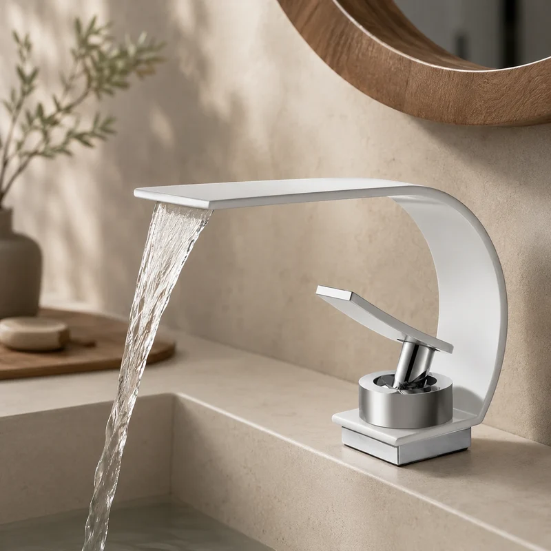 Robinet lavabo salle de bain plat incurvé - Blanc