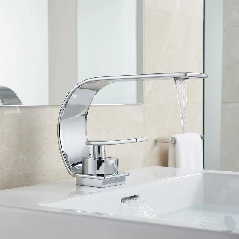 Robinet lavabo salle de bain plat incurvé - Argenté