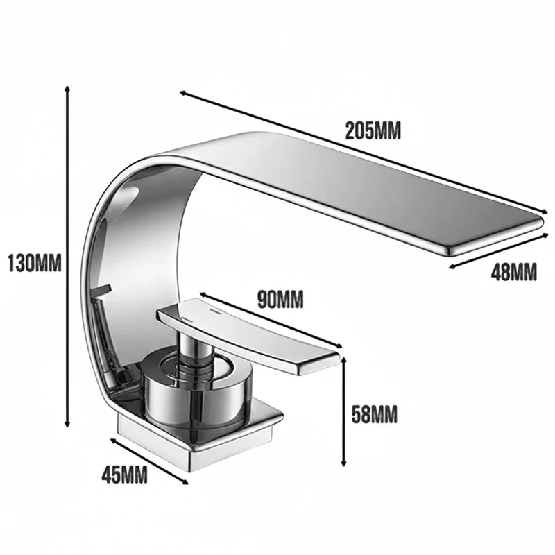 Robinet lavabo salle de bain plat incurvé - Argenté
