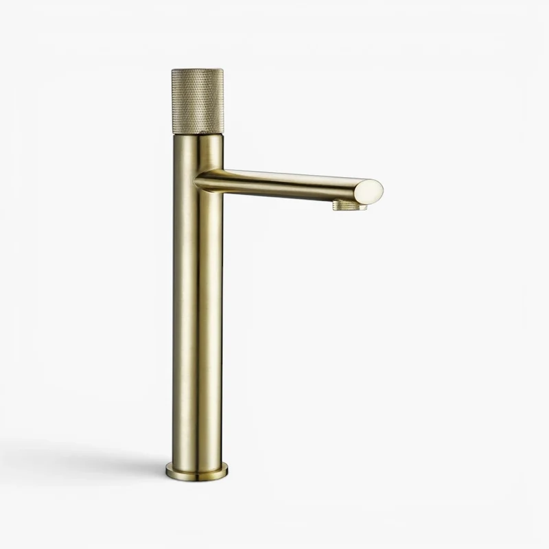 Robinet lavabo salle de bain poignée ronde travaillée - Doré brossé - Laiton