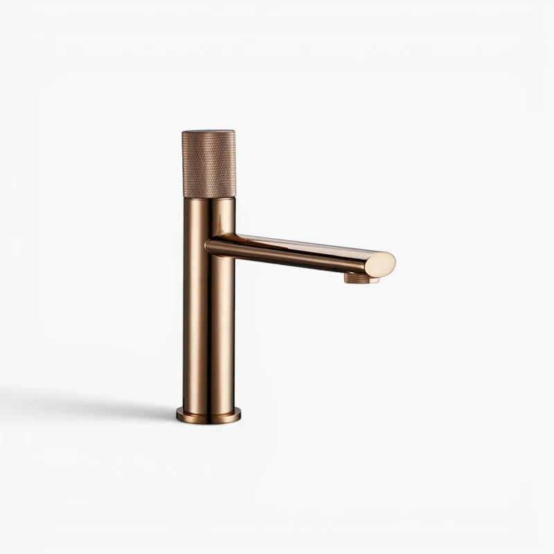 Robinet lavabo salle de bain poignée ronde travaillée - Doré brossé - Laiton