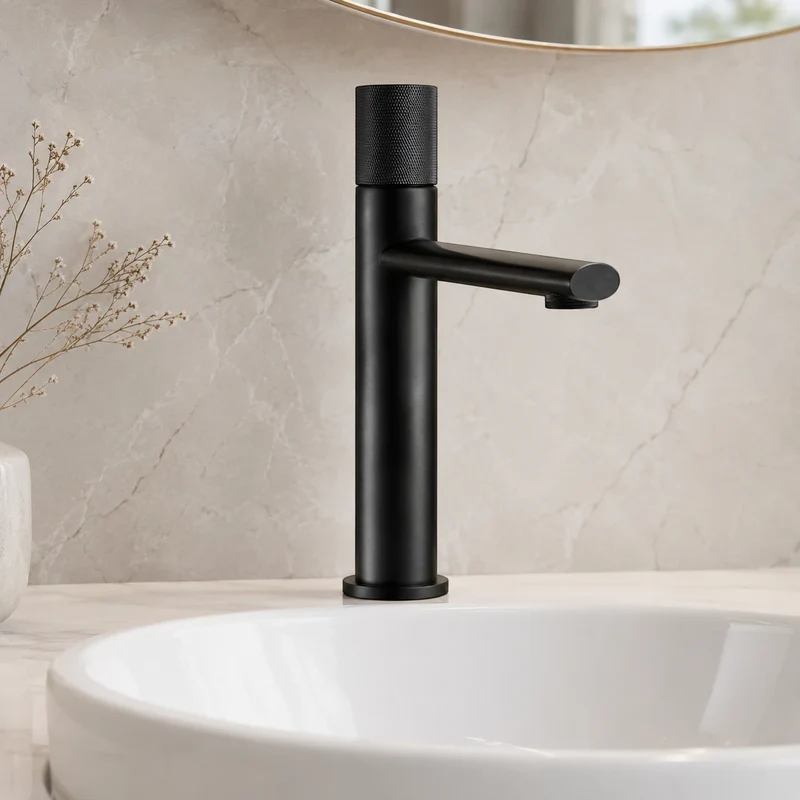 Robinet lavabo salle de bain poignée ronde travaillée - Argenté brossé - Laiton