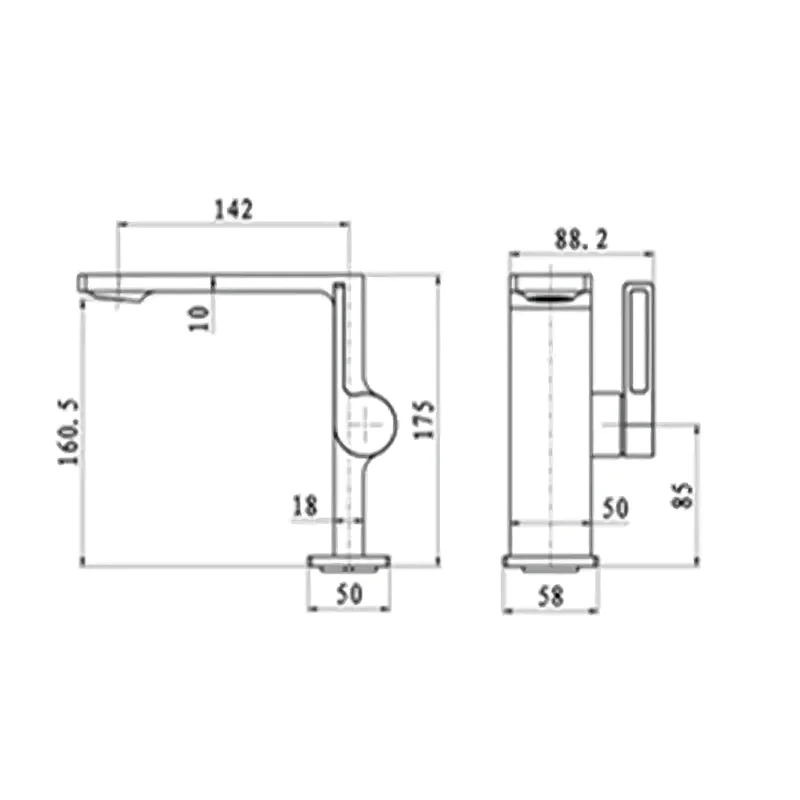 Robinet lavabo salle de bain plat rectangulaire minimaliste - Noir - Laiton