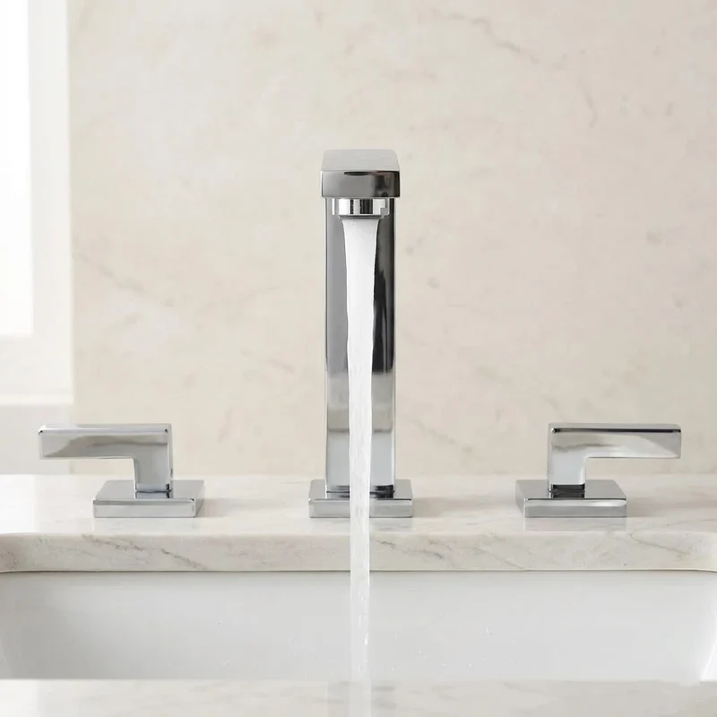 Robinet lavabo salle de bain poignées déportées - Argenté - Laiton