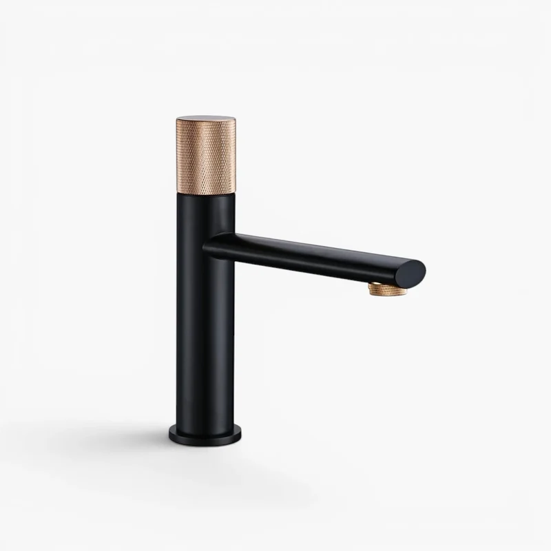 Robinet lavabo salle de bain poignée ronde travaillée - Noir / Doré rose - Laiton
