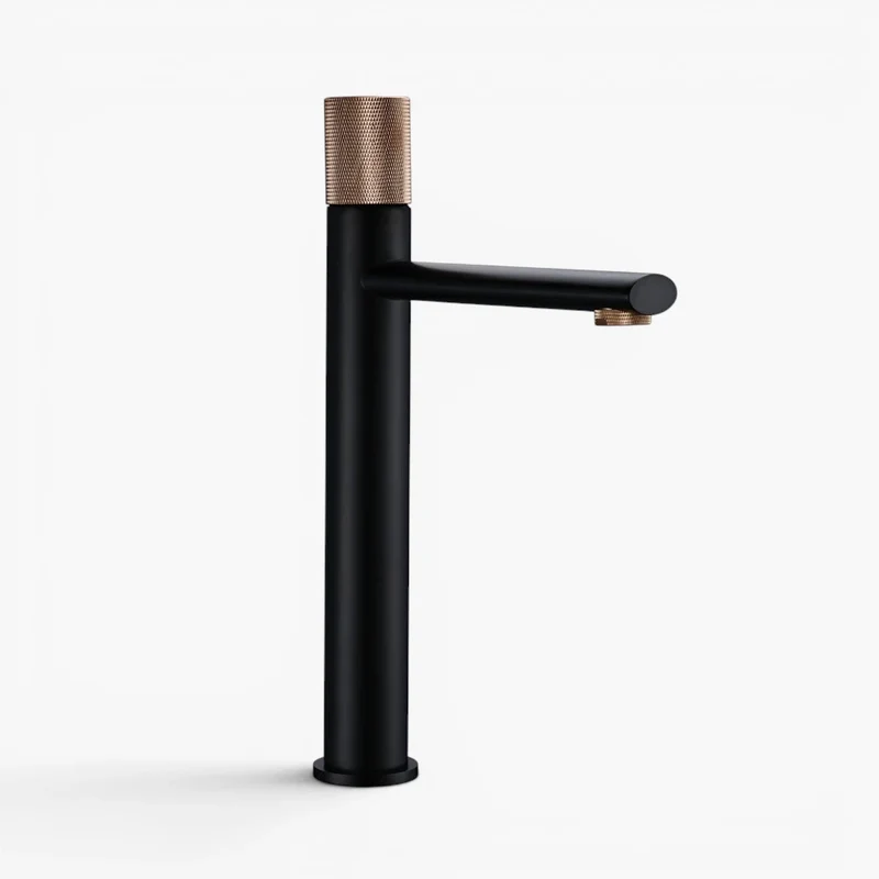 Robinet lavabo salle de bain poignée ronde travaillée - Noir / Doré rose - Laiton