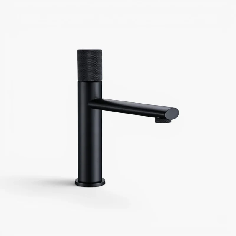 Robinet lavabo salle de bain poignée ronde travaillée - Noir - Laiton