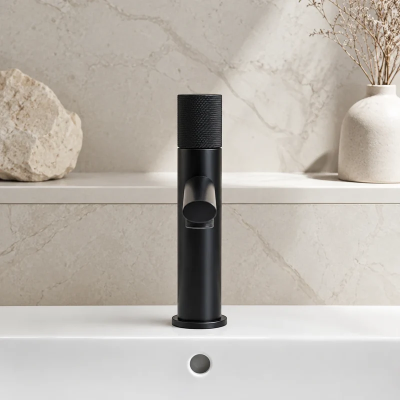 Robinet lavabo salle de bain poignée ronde travaillée - Noir - Laiton