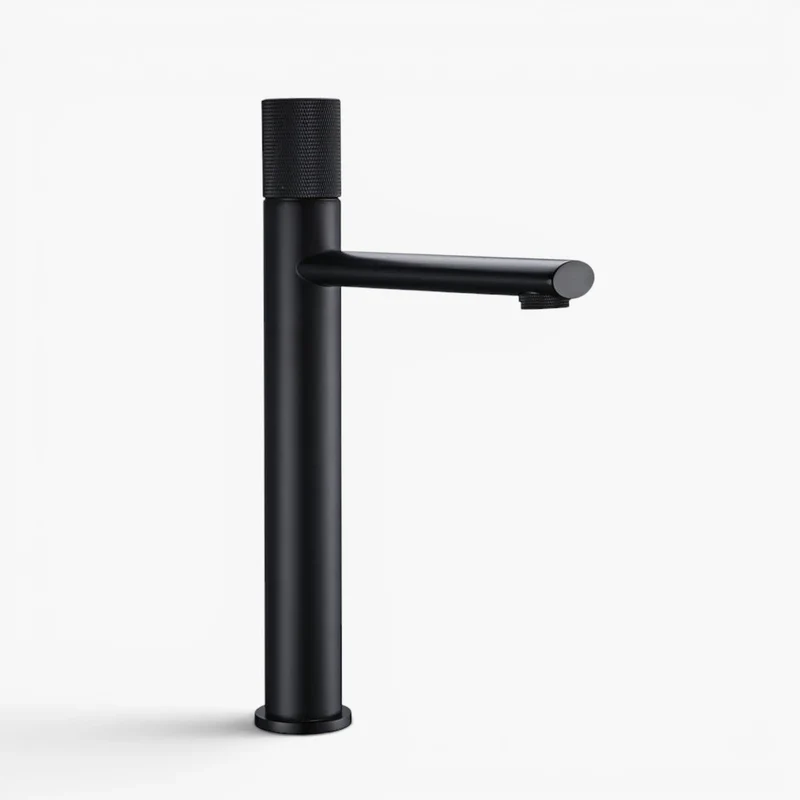 Robinet lavabo salle de bain poignée ronde travaillée - Noir - Laiton