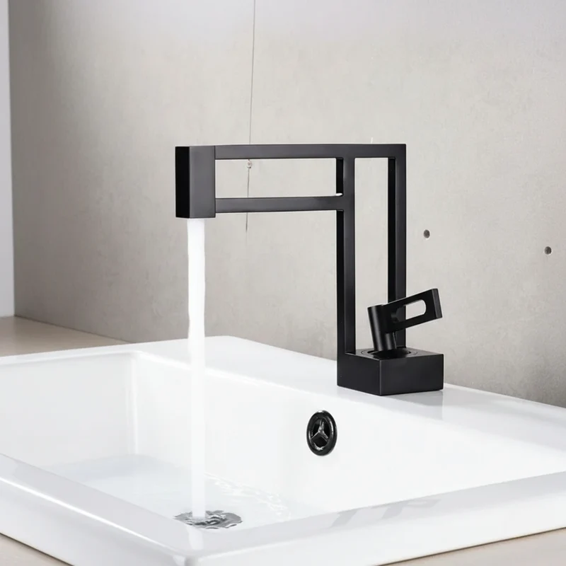 Robinet moderne géométrique salle de bain lavabo - Noir - Laiton