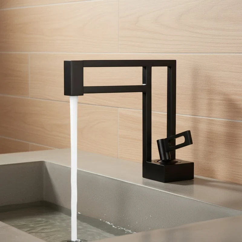 Robinet moderne géométrique salle de bain lavabo - Noir - Laiton