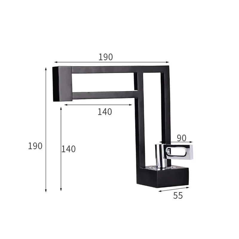 Robinet moderne géométrique salle de bain lavabo - Noir - Laiton