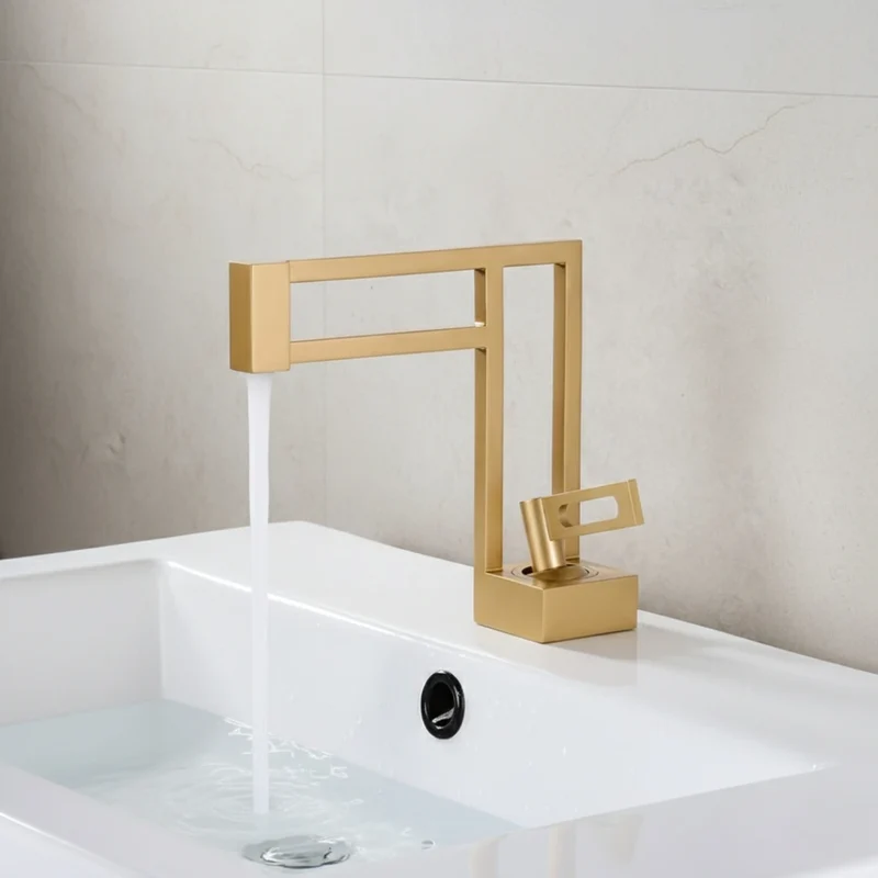 Robinet moderne géométrique salle de bain lavabo - Doré - Laiton