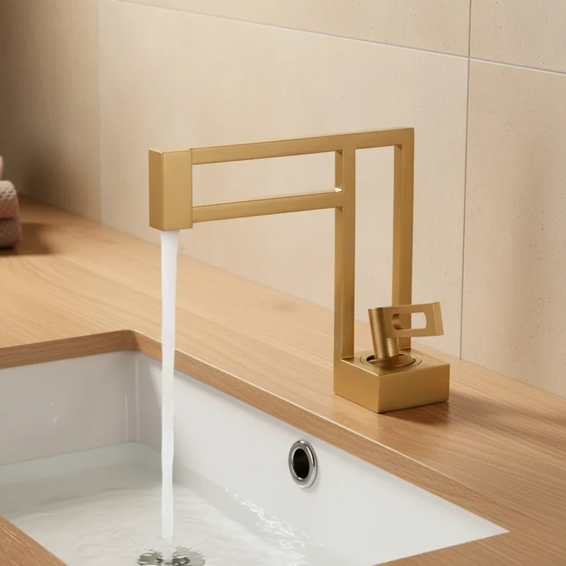 Robinet moderne géométrique salle de bain lavabo - Doré - Laiton