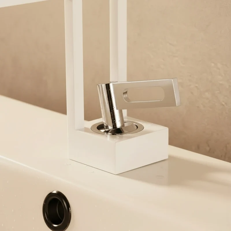 Robinet moderne géométrique salle de bain lavabo - Blanc - Laiton