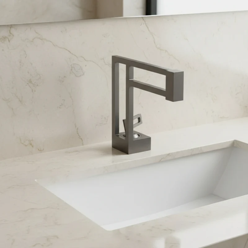 Robinet moderne géométrique salle de bain lavabo - Argenté - Laiton