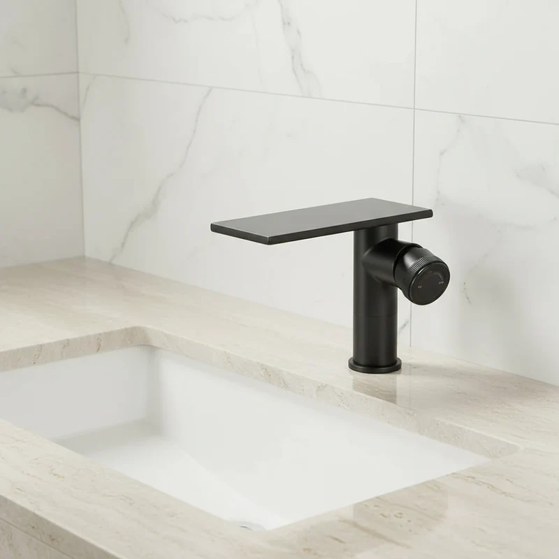 Robinet moderne bec plat mitigeur - Noir - Laiton