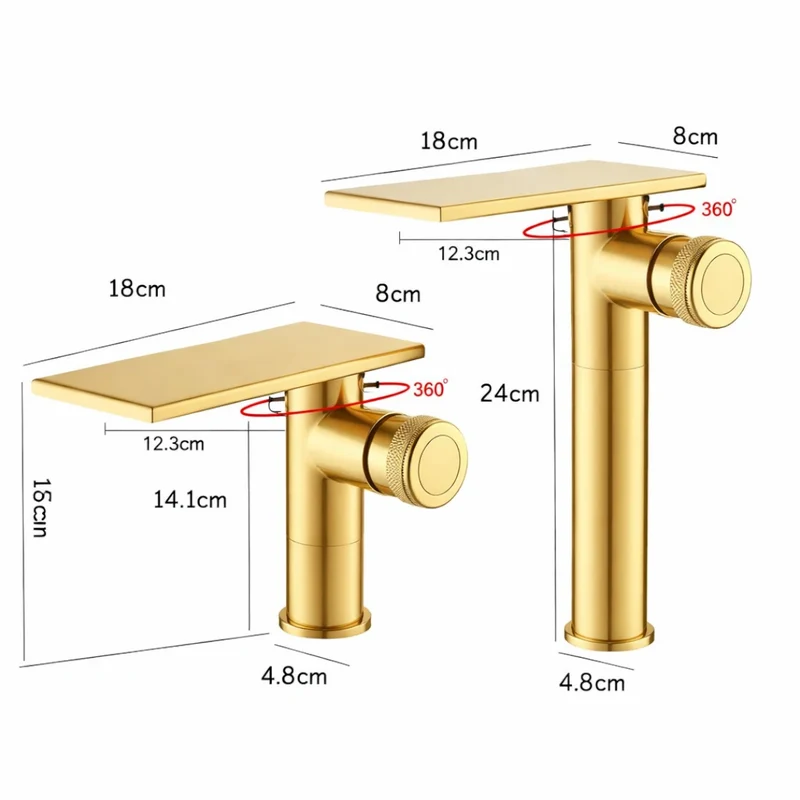 Robinet moderne bec plat mitigeur - Doré - Laiton