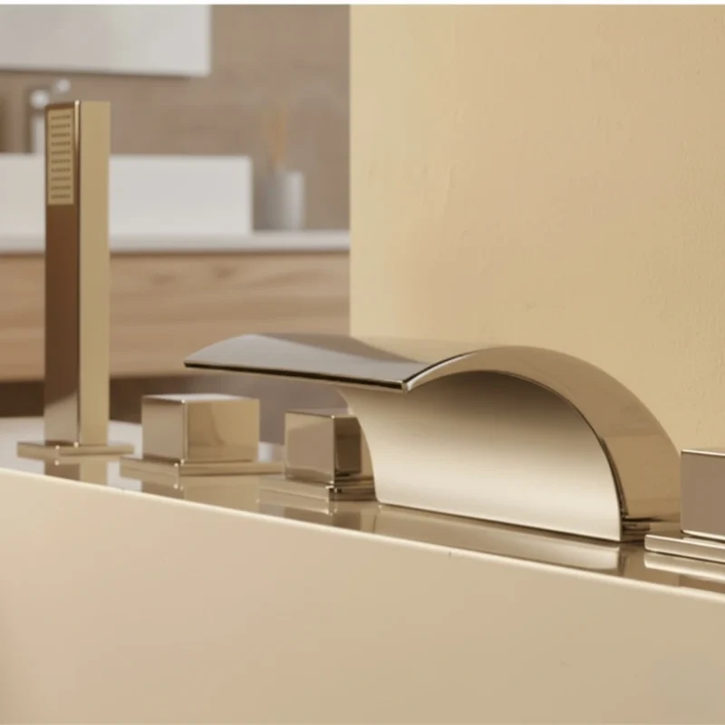 Robinet moderne baignoire salle de bain cascade douchette - Argenté - Laiton
