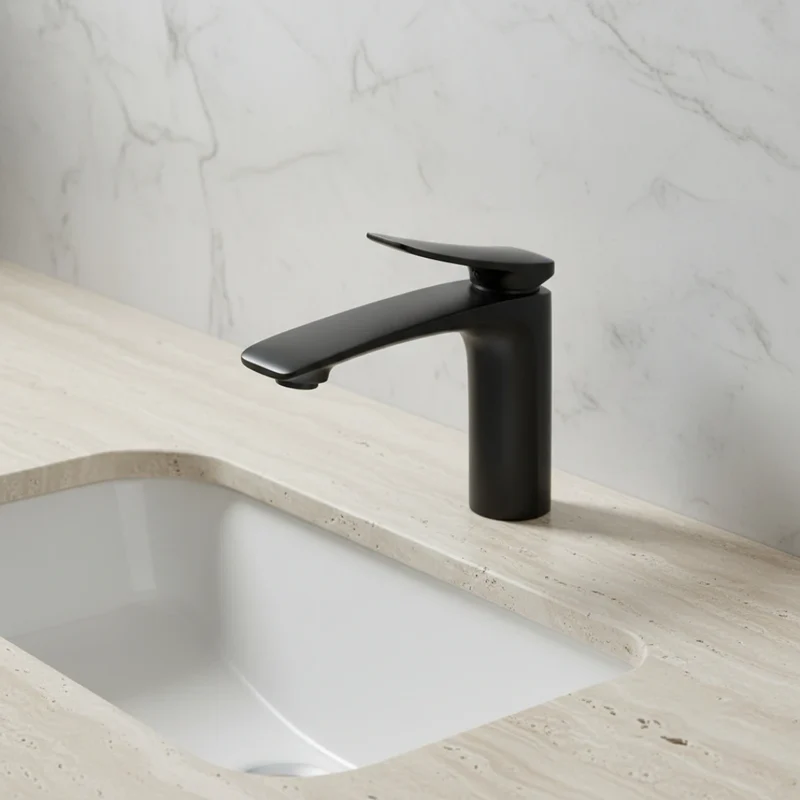 Robinet mitigeur minimaliste lavabo salle de bain - Noir - Laiton