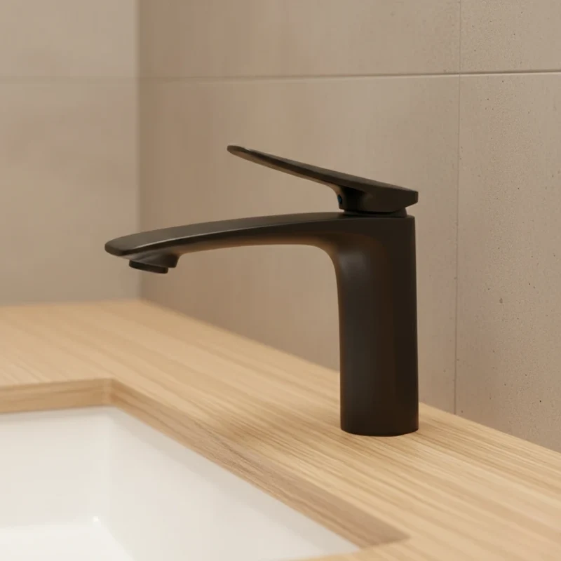 Robinet mitigeur minimaliste lavabo salle de bain - Noir - Laiton