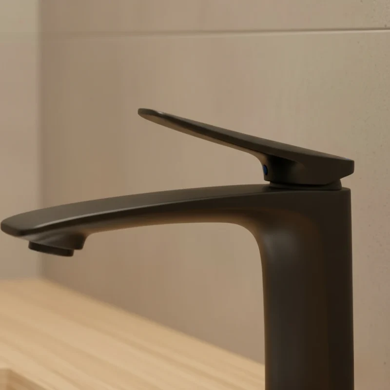 Robinet mitigeur minimaliste lavabo salle de bain - Noir - Laiton