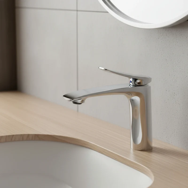 Robinet mitigeur minimaliste lavabo salle de bain - Argenté - Laiton