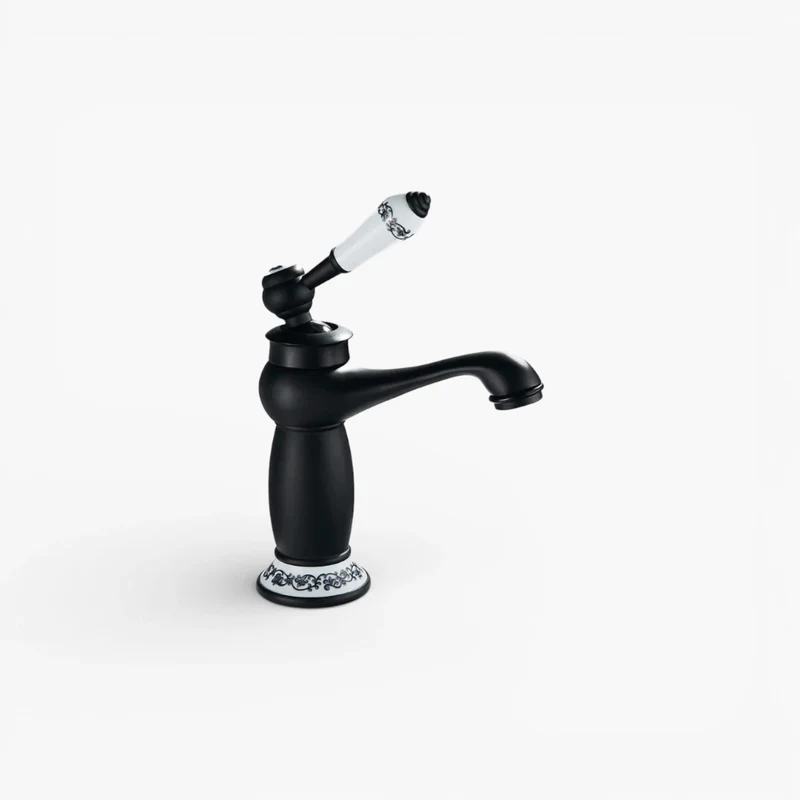 Robinet lavabo salle de bain rétro poignée céramique - Noir - Laiton