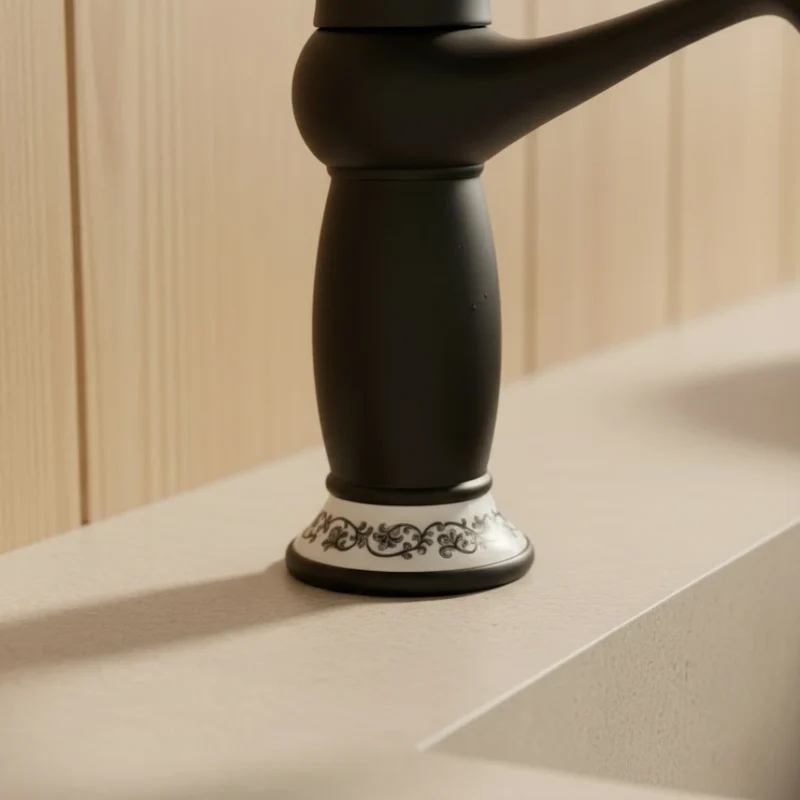 Robinet lavabo salle de bain rétro poignée céramique - Noir - Laiton