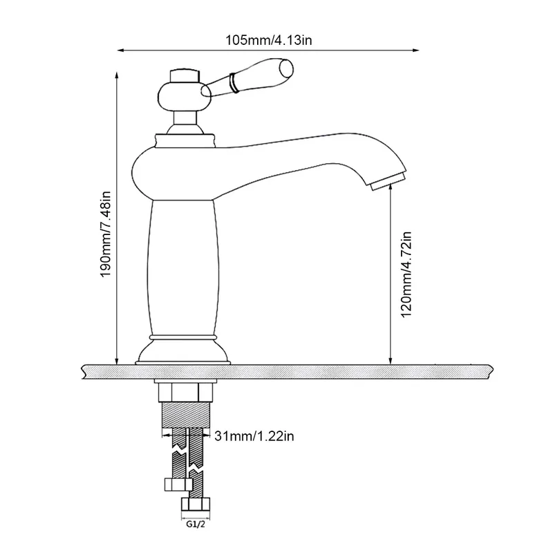 Robinet lavabo salle de bain rétro poignée céramique - Argenté - Laiton