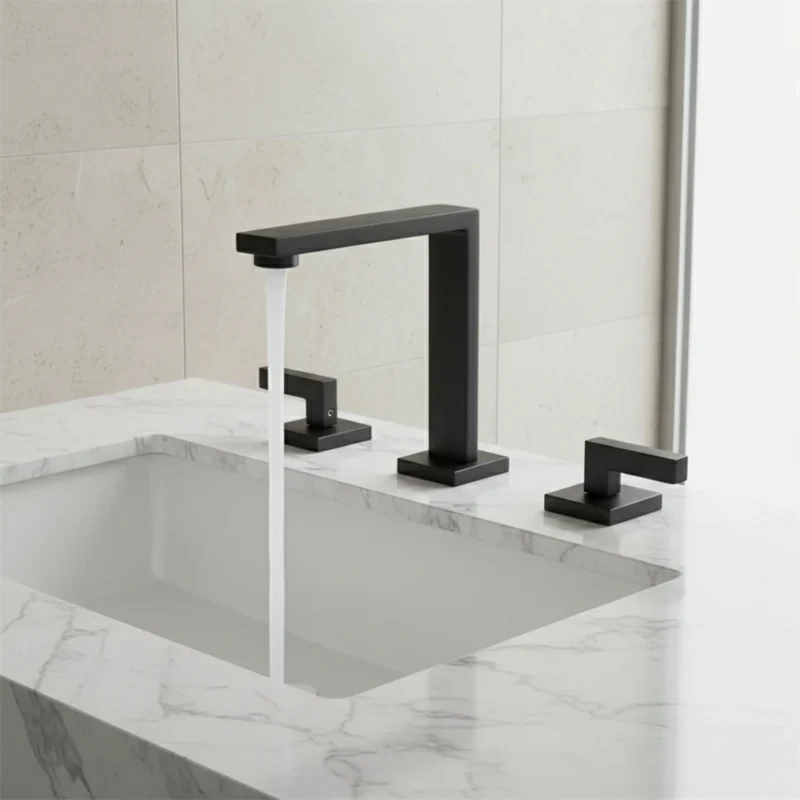 Robinet lavabo salle de bain poignées déportées - Noir - Laiton