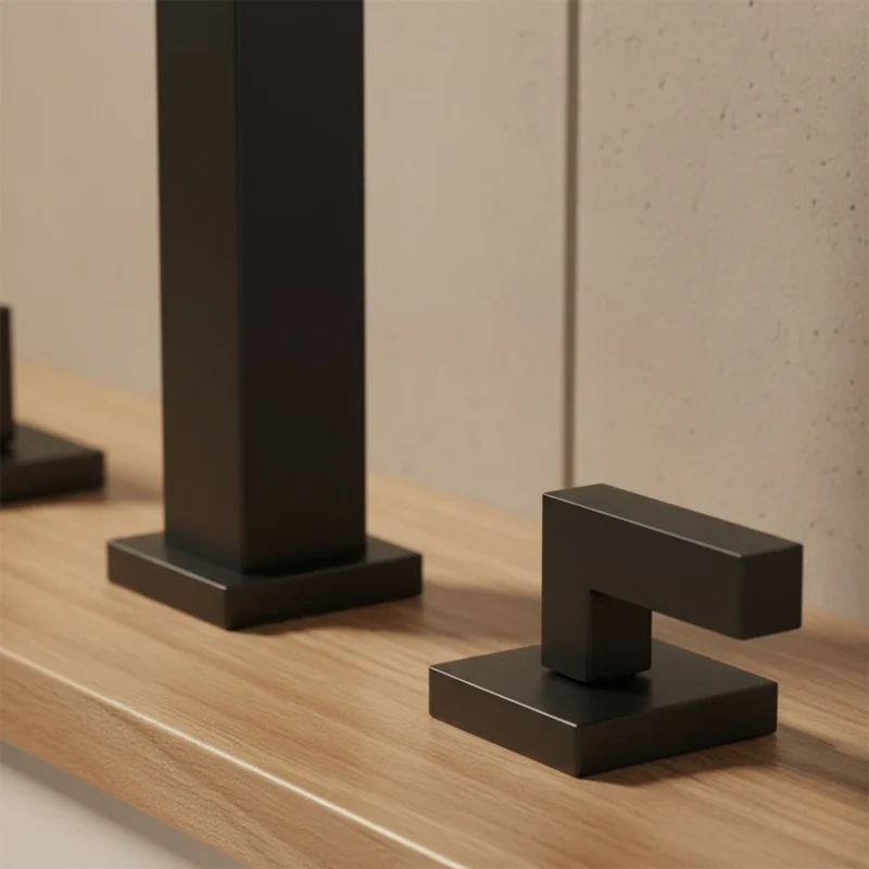 Robinet lavabo salle de bain poignées déportées - Noir - Laiton