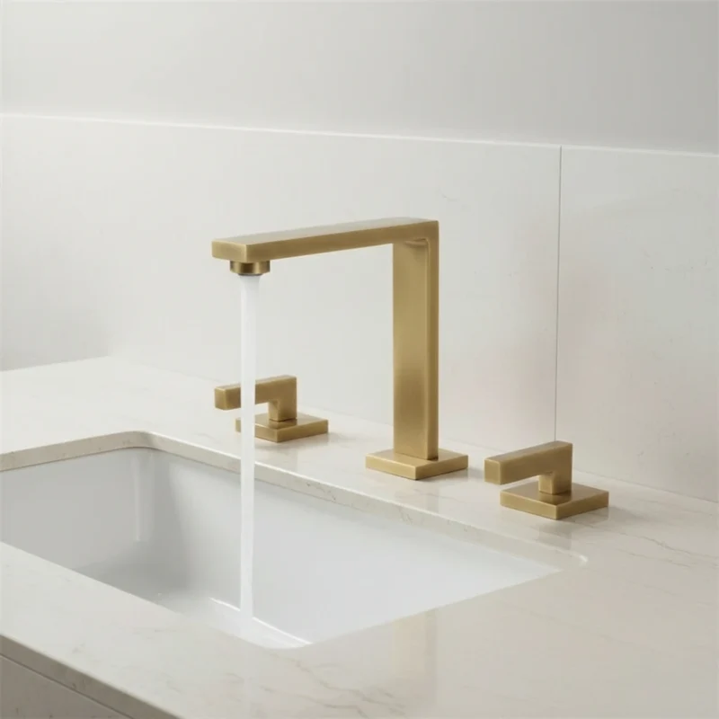 Robinet lavabo salle de bain poignées déportées - Doré - Laiton