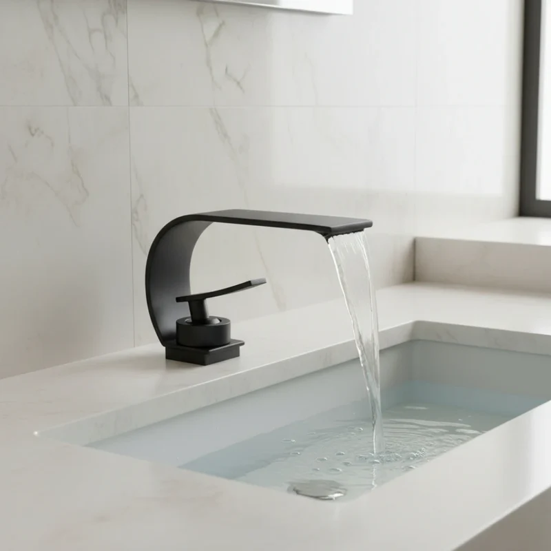 Robinet lavabo salle de bain plat incurvé - Noir