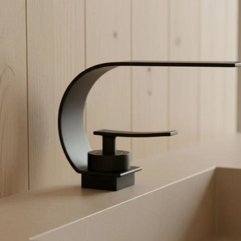 Robinet lavabo salle de bain plat incurvé - Noir