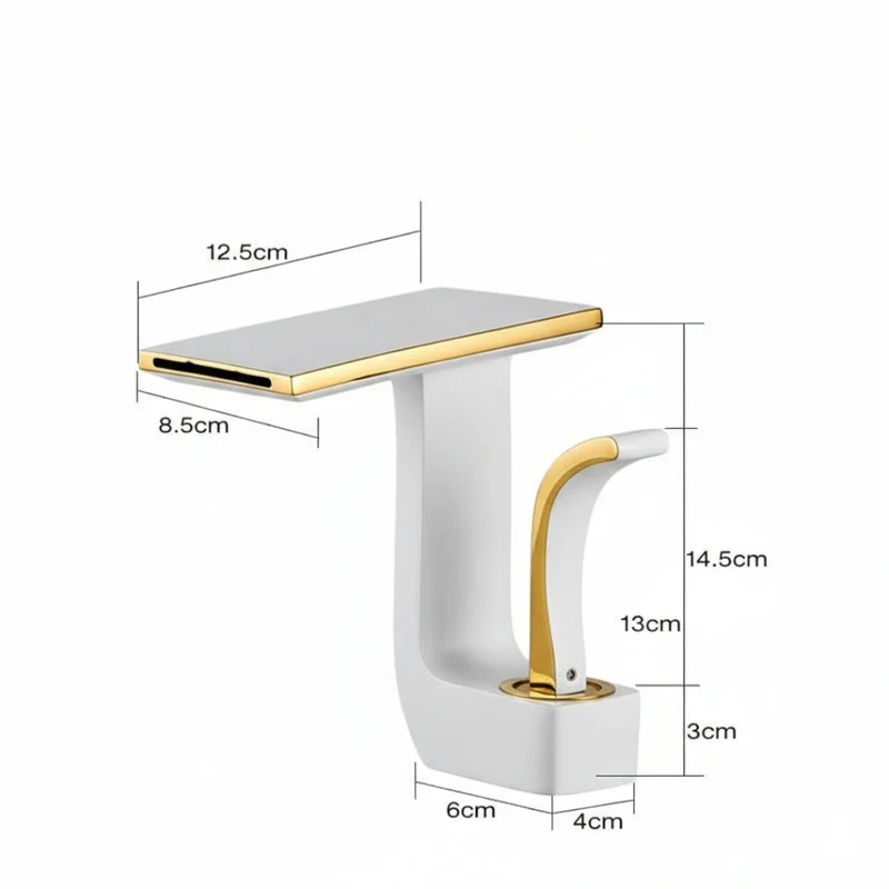 Robinet lavabo salle de bain plat géométrique mitigeur design - Blanc - Laiton