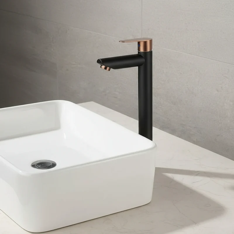Robinet lavabo salle de bain mitigeur bicolore - Noir Doré rose