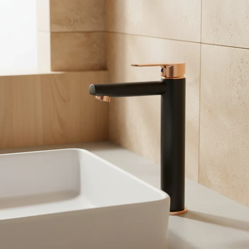 Robinet lavabo salle de bain mitigeur bicolore - Noir Doré rose