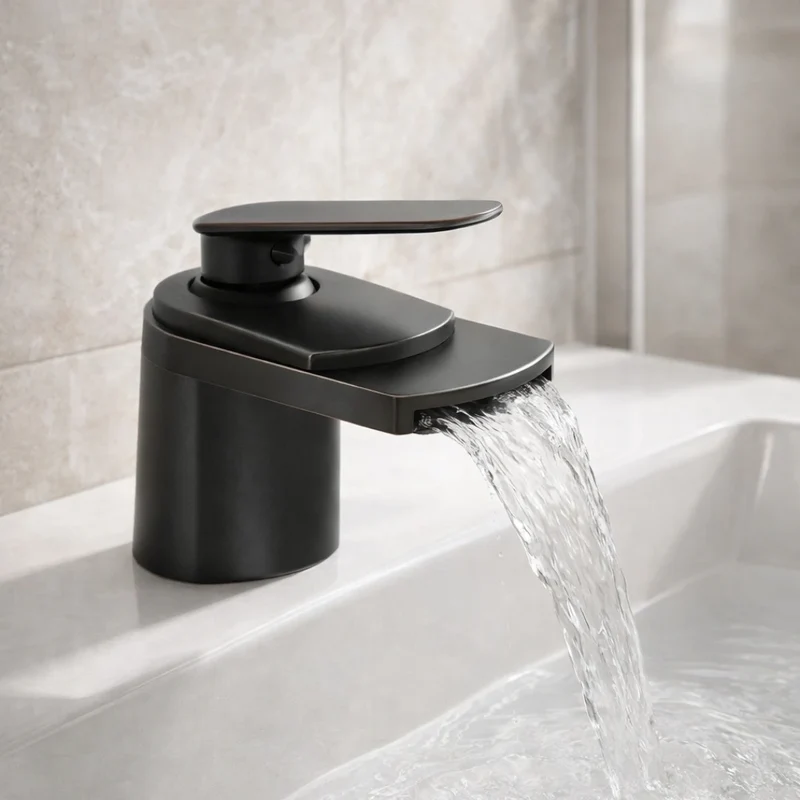 Robinet lavabo salle de bain large design cascade - Noir