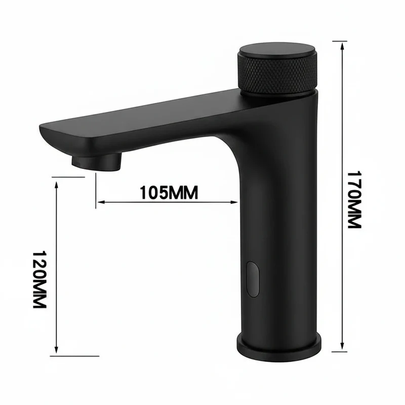 Robinet lavabo salle de bain tactile mitigeur rond - Noir - Laiton