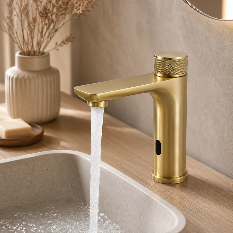 Robinet lavabo salle de bain tactile mitigeur rond - Doré - Laiton