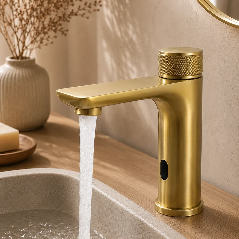 Robinet lavabo salle de bain tactile mitigeur rond - Doré - Laiton